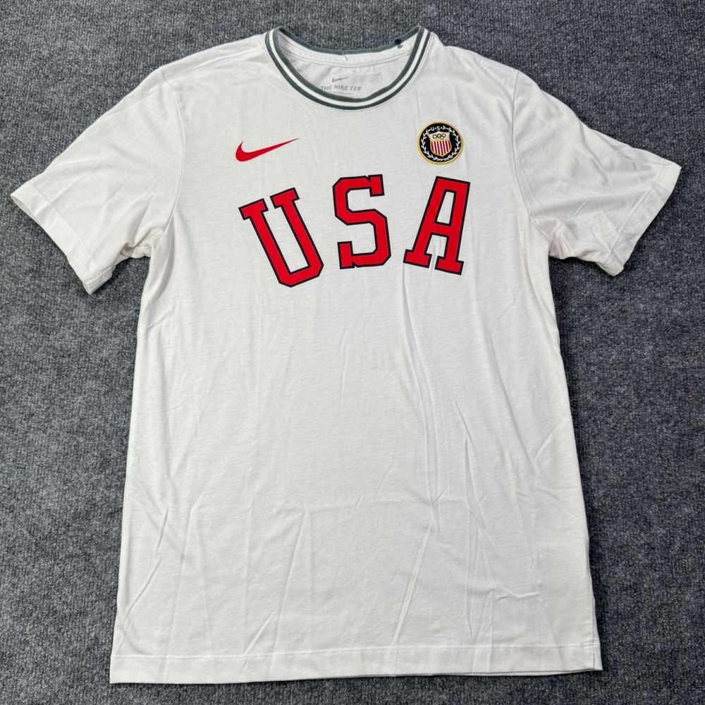 Nike Team USA Olympics T Shirt Mens S White Red Graphic